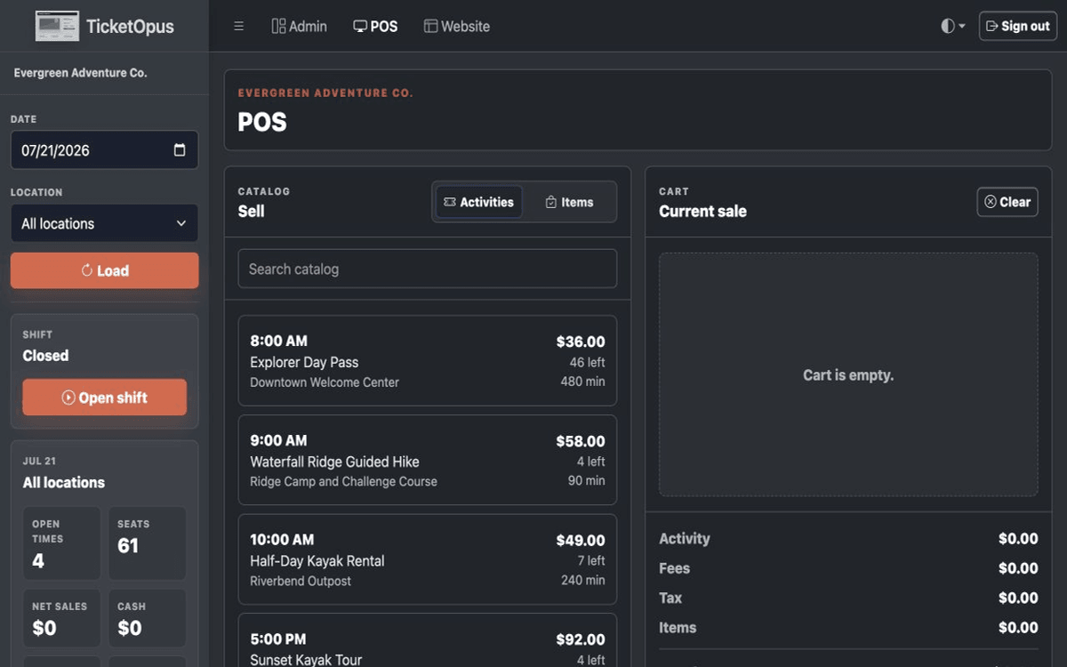 TicketOpus POS and kiosk.
